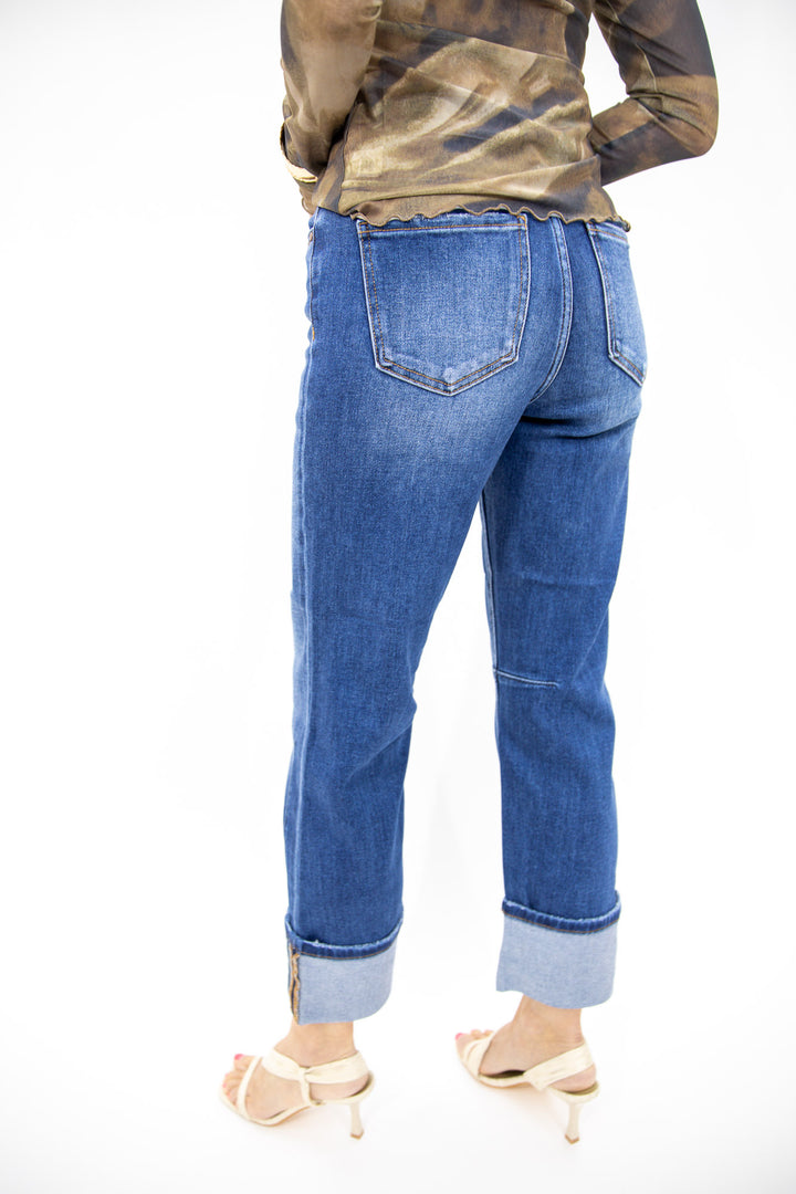 Risen High Rise Cuffed Straight Jeans