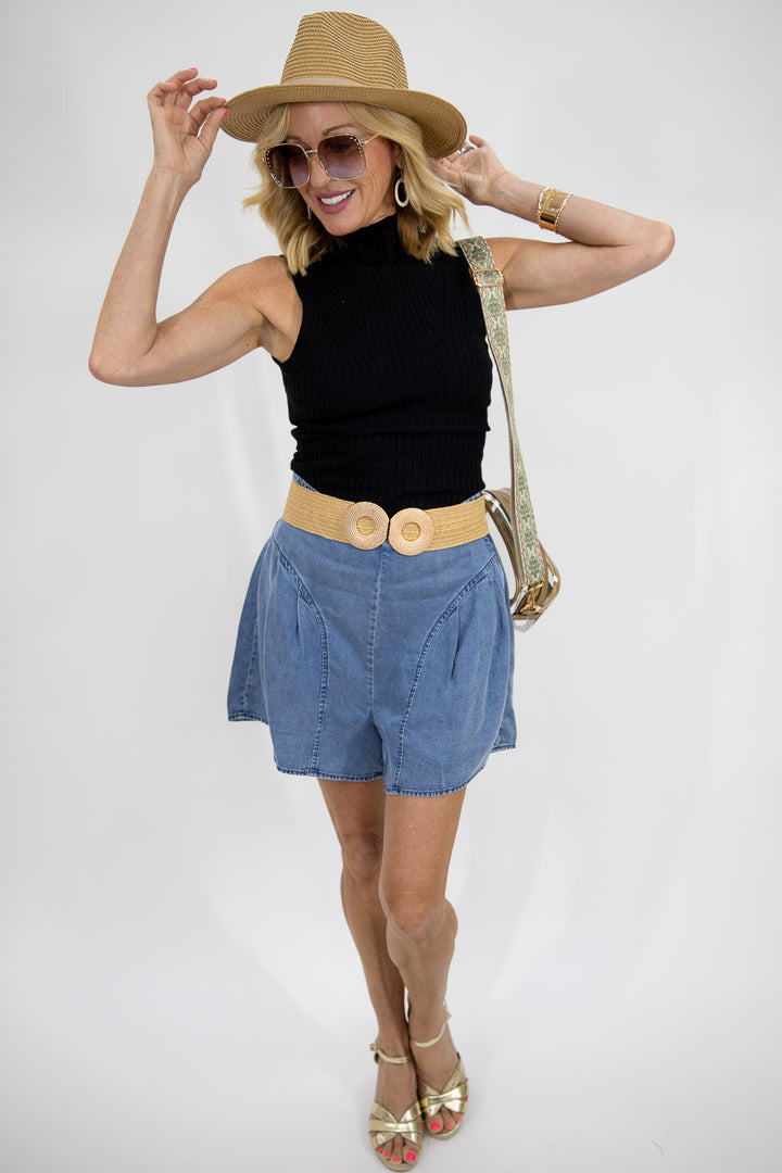 Perfectly Pleated Denim Shorts