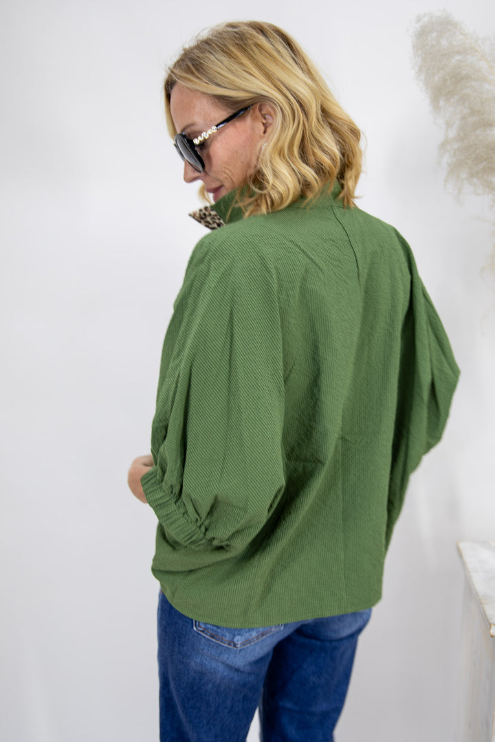Printed Trim Textured Blouse