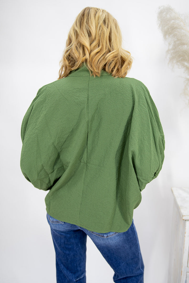 Printed Trim Textured Blouse
