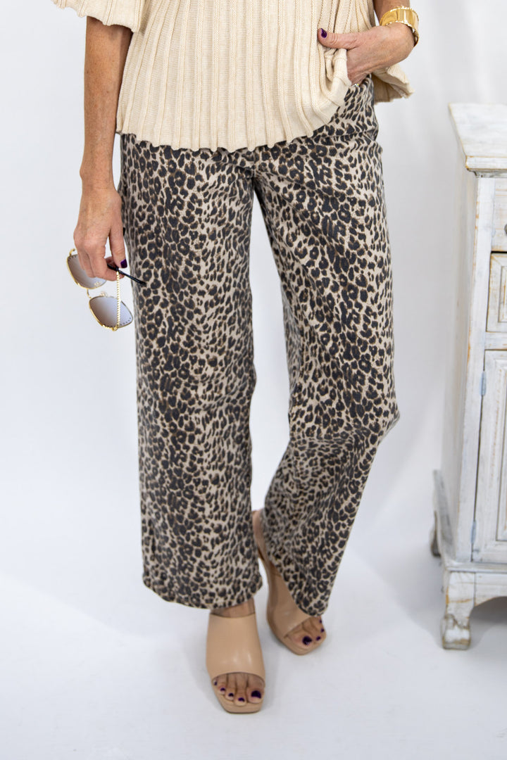 Wild Side Leopard Wide Leg Jeans