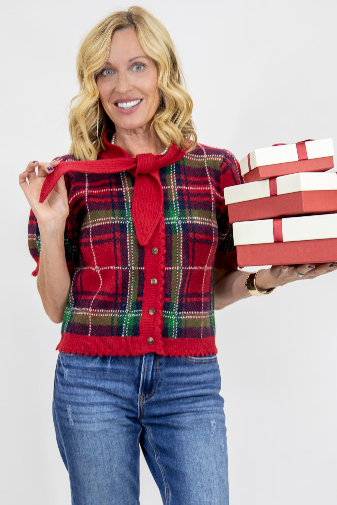 Plaid Scarf Knit Top