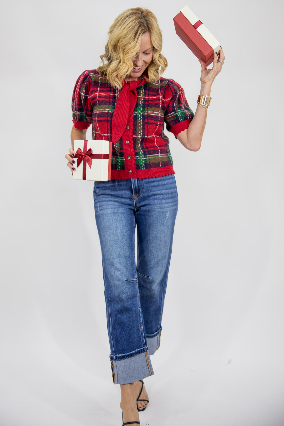 Plaid Scarf Knit Top