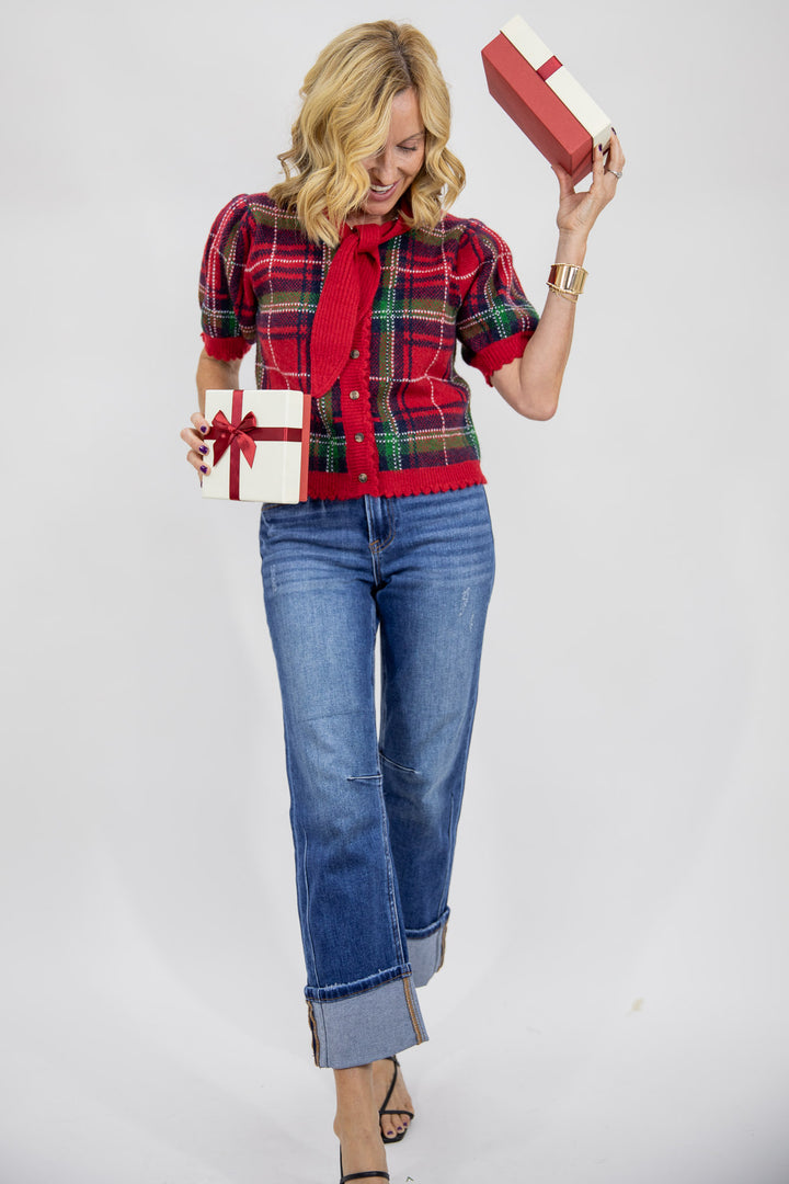 Plaid Scarf Knit Top