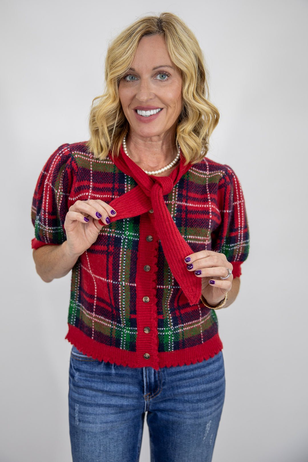 Plaid Scarf Knit Top