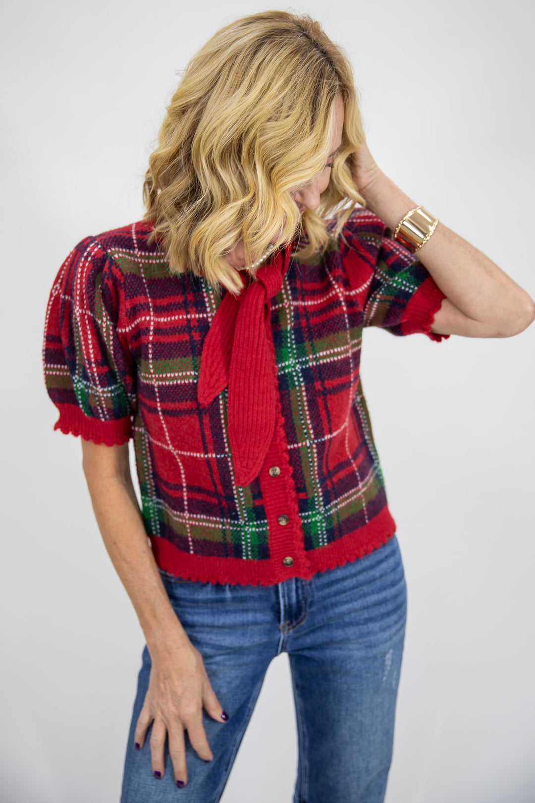 Plaid Scarf Knit Top