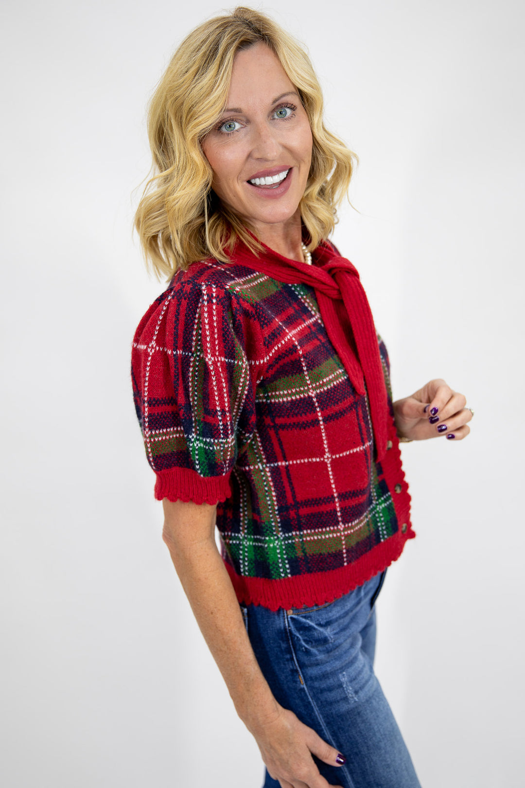 Plaid Scarf Knit Top