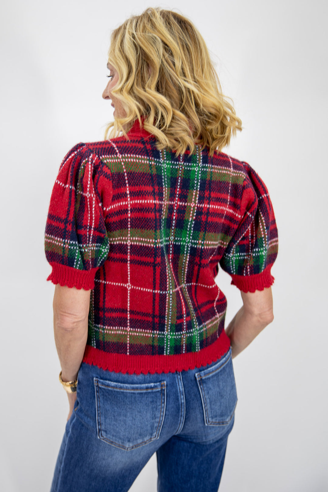 Plaid Scarf Knit Top