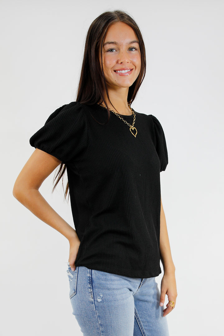 Polished Pop Ribbed Puff Sleeve Top