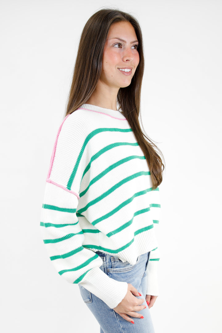 Crewneck Stripe Boxy Crop Sweater