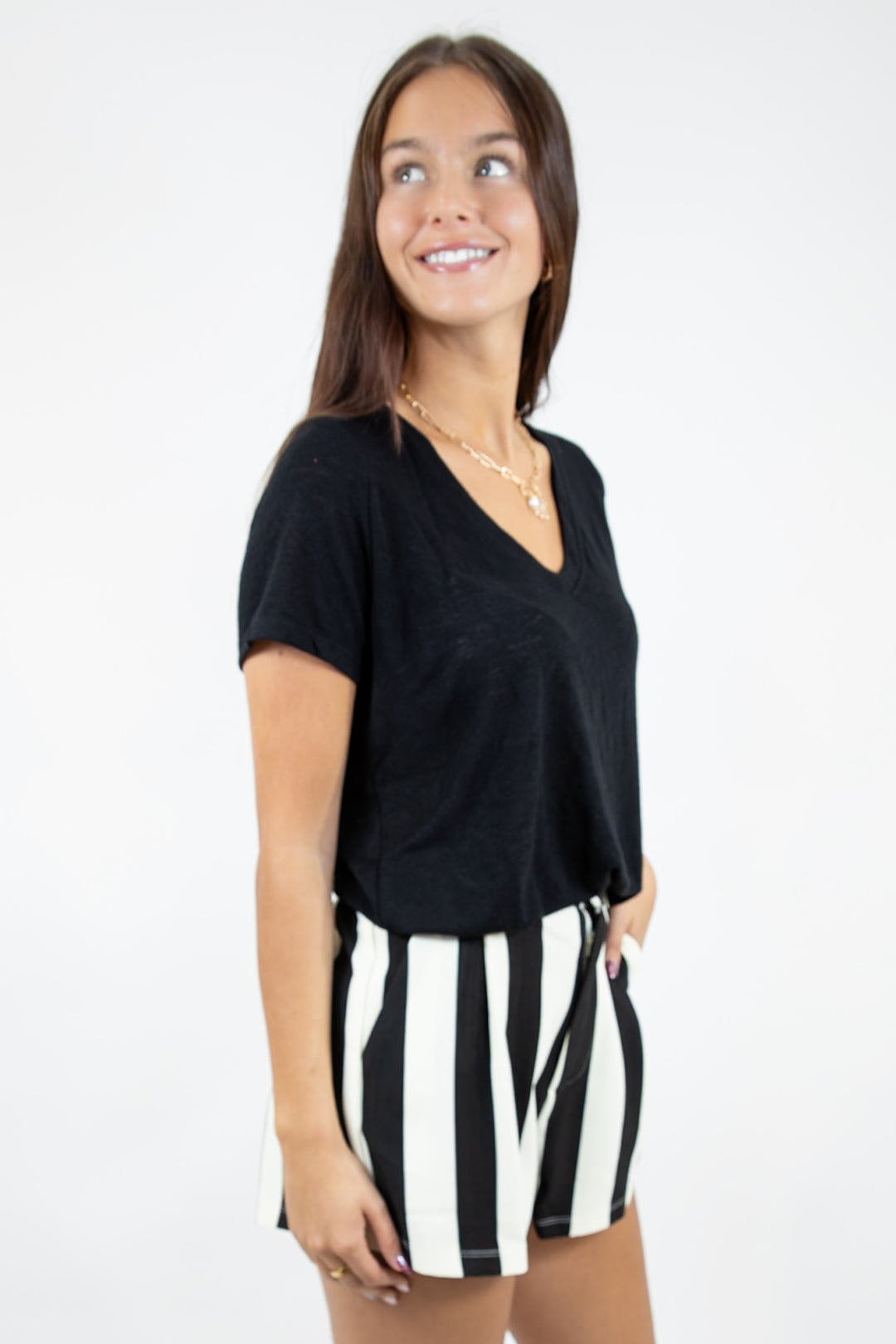 Everyday Hacci V Neck Tee Black