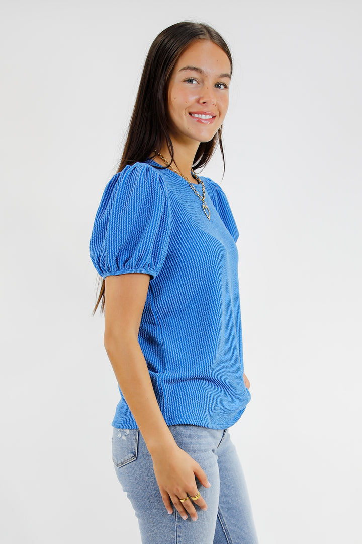 Polished Pop Ribbed Puff Sleeve Top