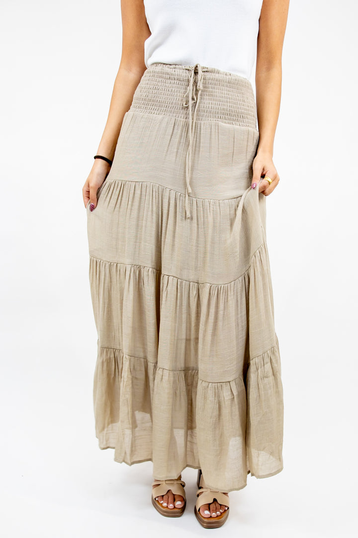 Sandstone Tiered Maxi Skirt