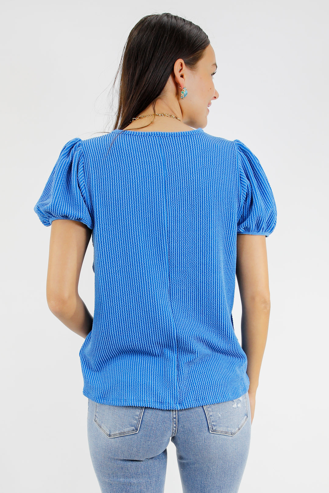 Polished Pop Ribbed Puff Sleeve Top