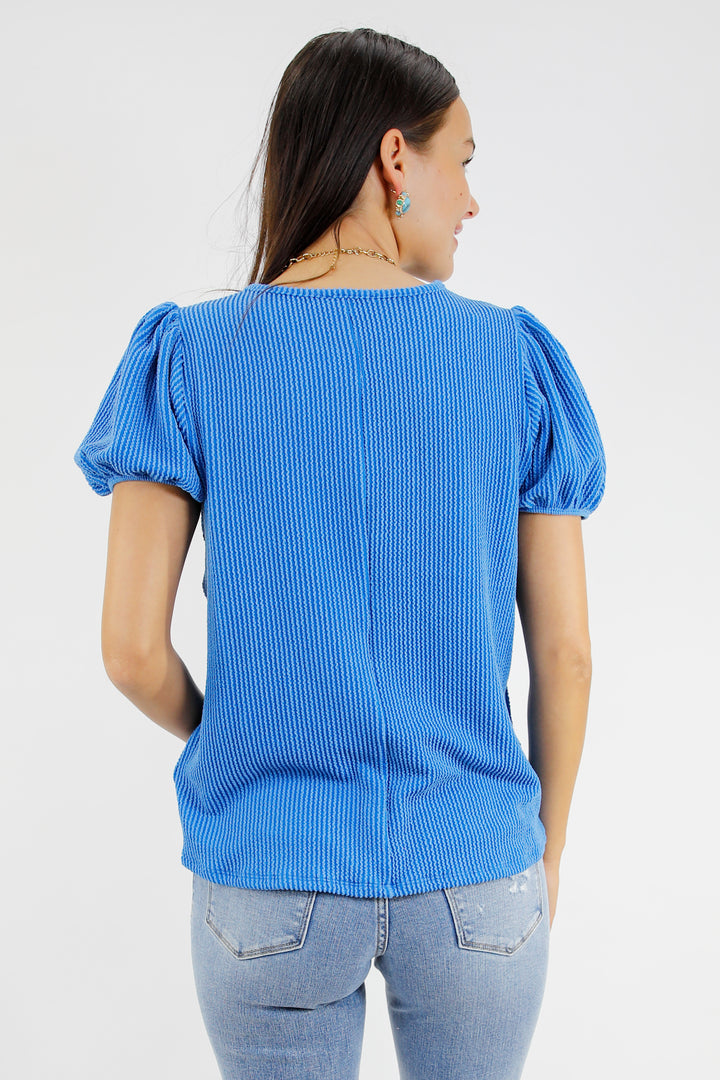 Polished Pop Ribbed Puff Sleeve Top