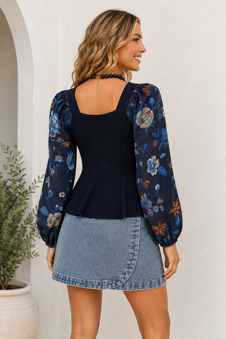 Fall in Bloom Mixed Media Top