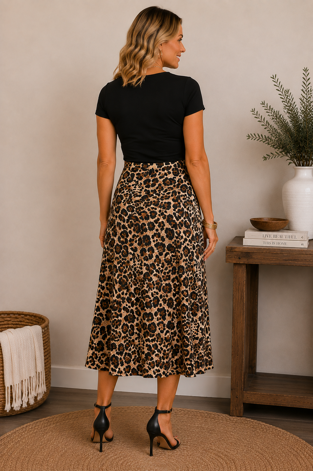 Wild Movement Leopard Satin Midi Skirt