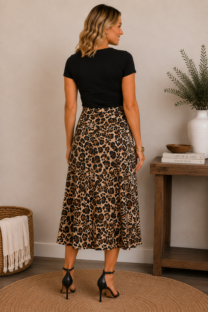 Wild Movement Leopard Satin Midi Skirt
