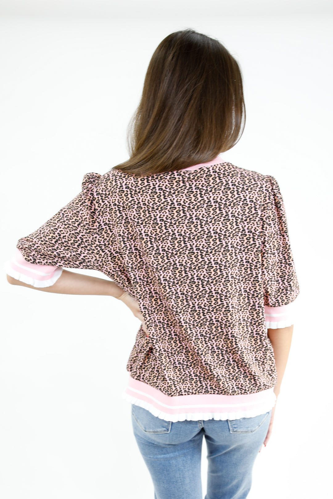 Pink Leopard Contrast Knit Top