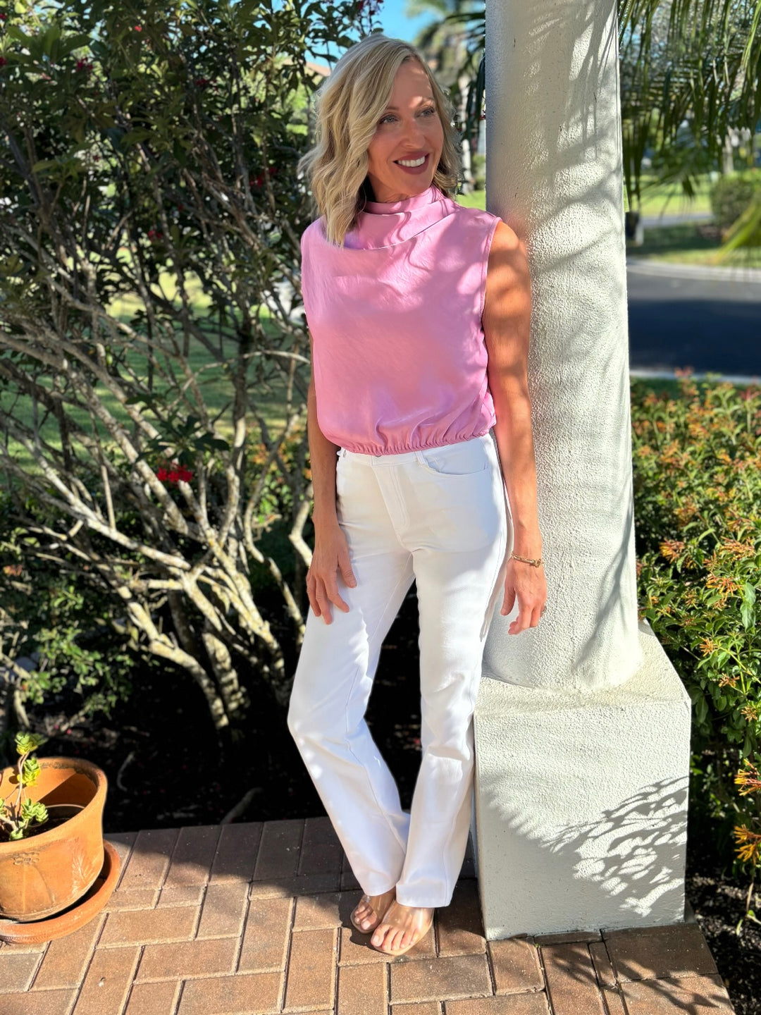 Draping High Neck Sleeveless Top