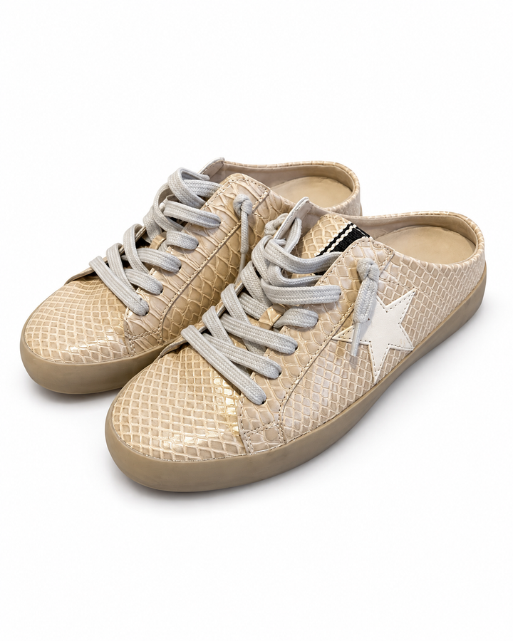 Taupe Snake Embossed Mule