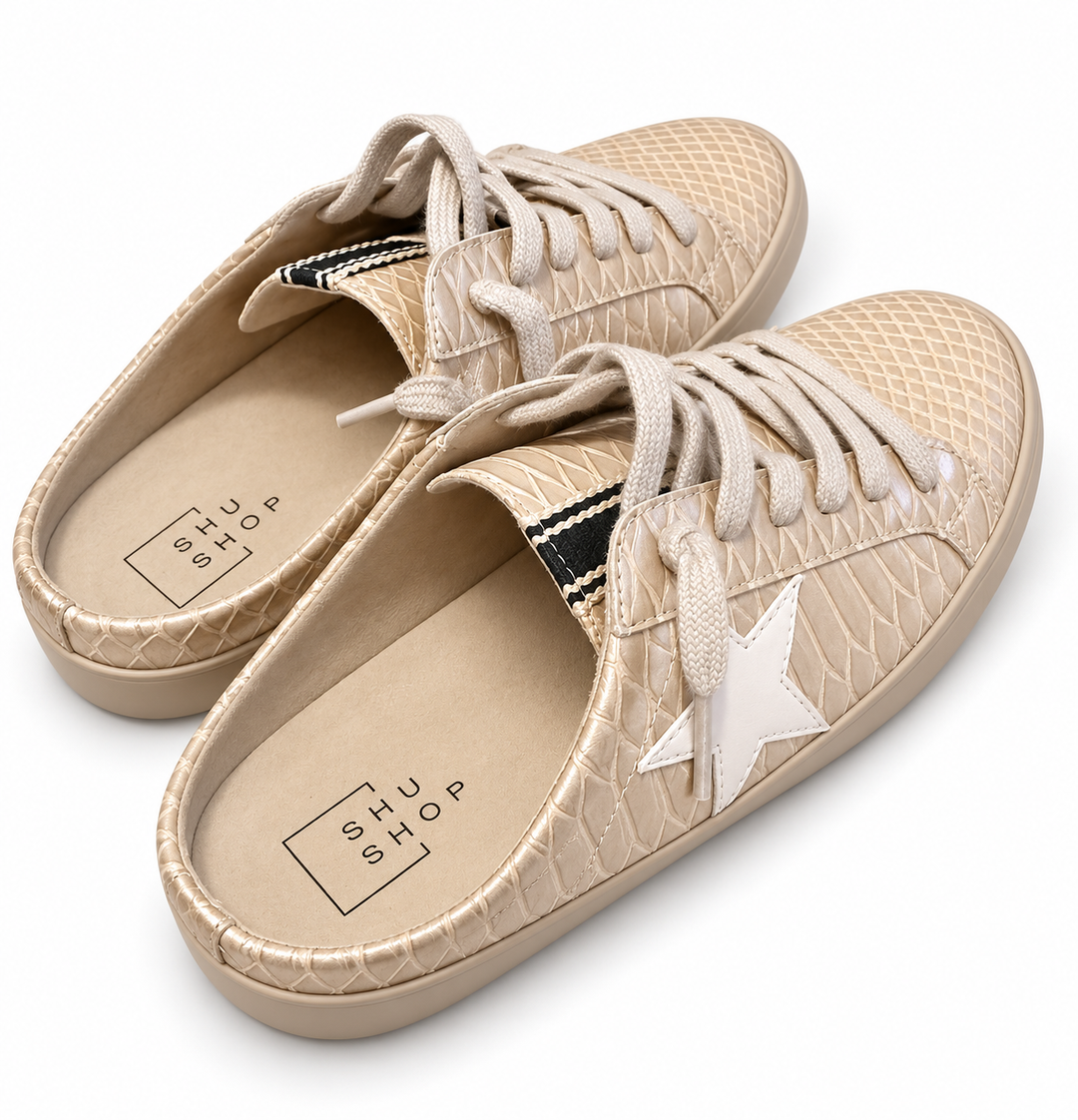 Taupe Snake Embossed Mule