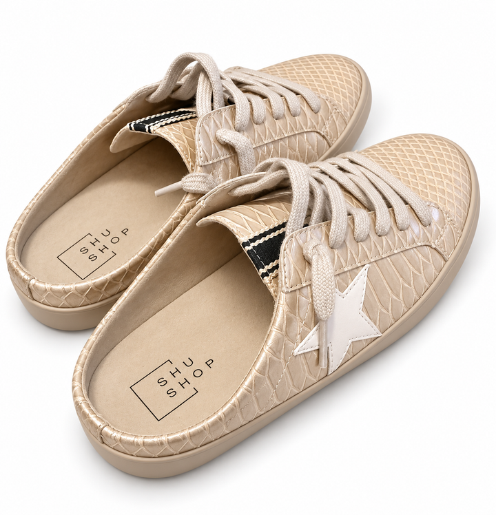 Taupe Snake Embossed Mule