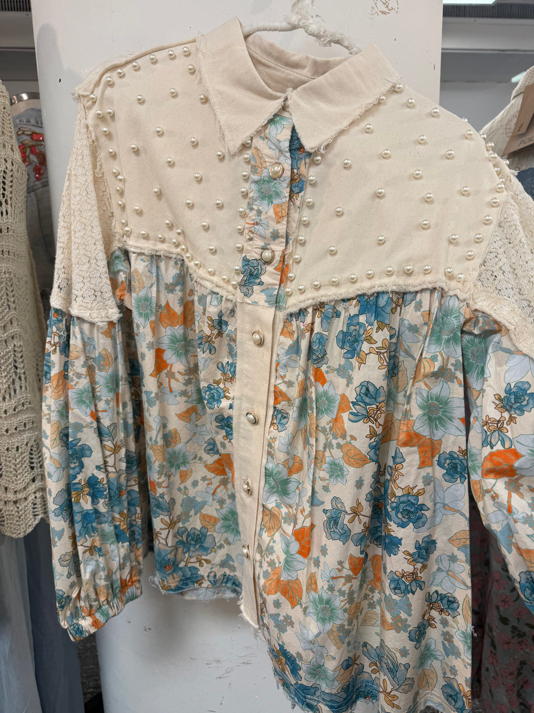 Oatmeal Balloon Sleeve Twill Top