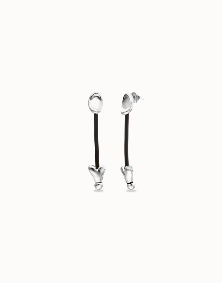 Drop Earrings with Leather and Chained Hearts