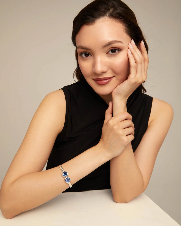 Bangle Bracelet with Two Blue Crystals