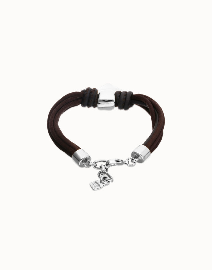 Bracelet in Silk Thread and Brown Leather with Heart