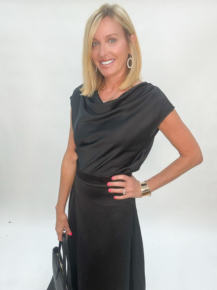 Satin Drape Cowl Neck Top