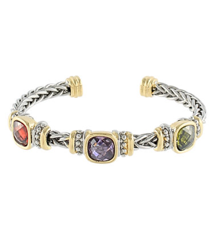 Twotone Square CZ Station Cuff Bracelet