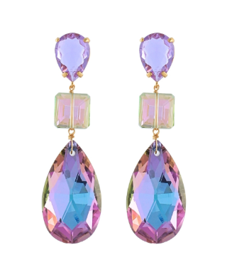 Linear Teardrop  And Square Earrings