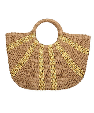 Multi Gold Line Straw Tote