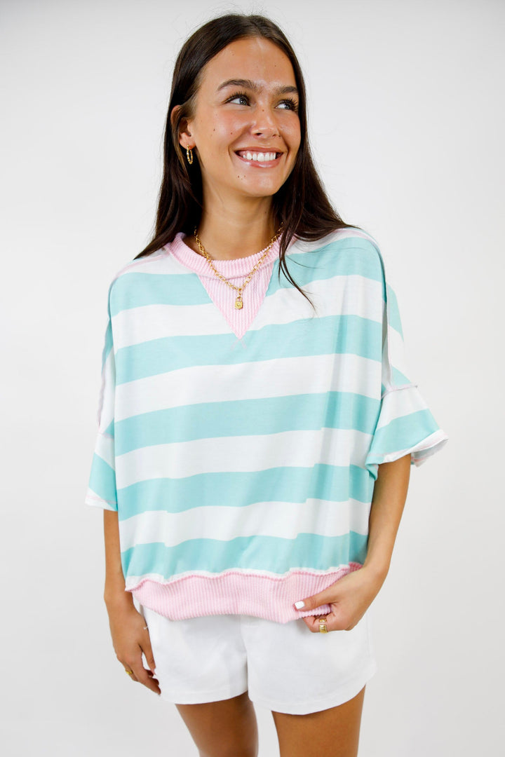 Mint To Be Stripe Pullover Top