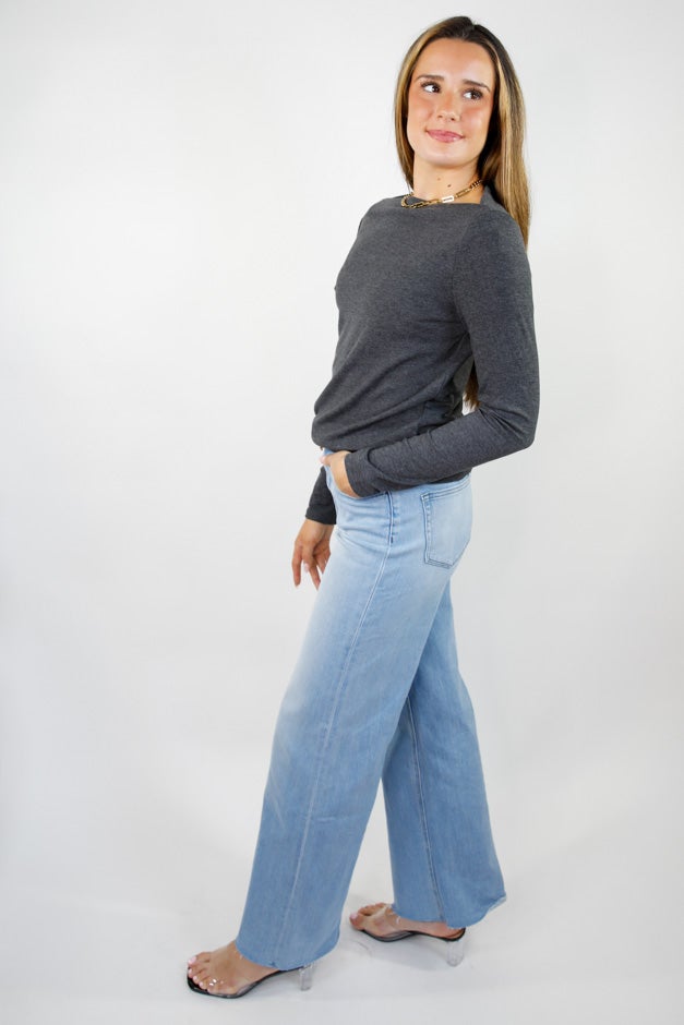 Just a Thought Wide Neck Long Sleeve Knit Blouse