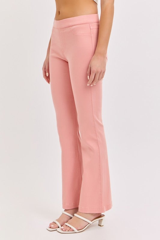 Cello Mid Rise Flare Jeggings (30” Inseam) - Coral Peach
