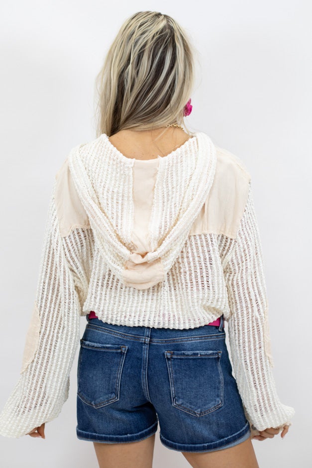 Feel The Breeze Open Knit Jacket With Hoodie