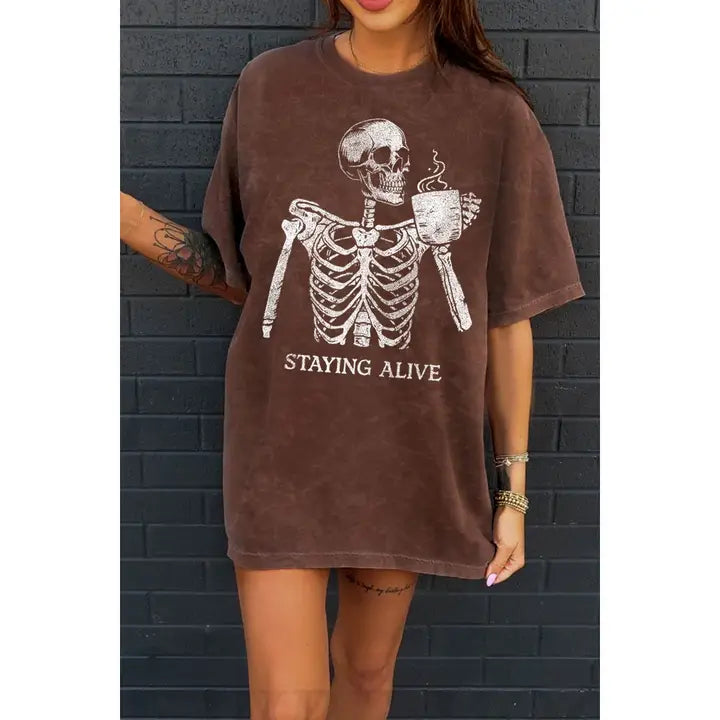 Staying Alive Oversized Graphic Tee
