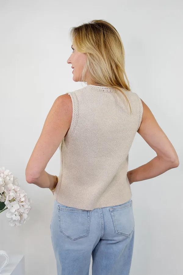 Sandwashed Button Knit Cardigan Vest