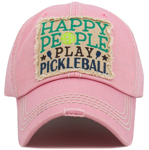 Happy People Play Pickleball Distressed Baseball Cap