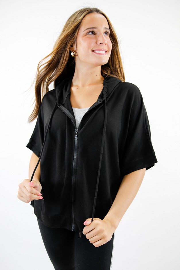 Dolman Half Sleeve Zip-Up Hoodie