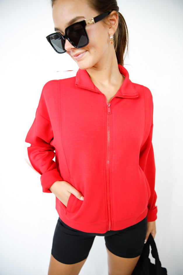 Contrast Stripe Zip-Up Jacket