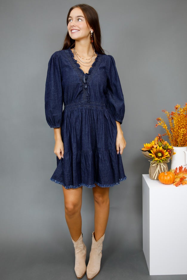 Riviera Ruffle Denim Mini Dress