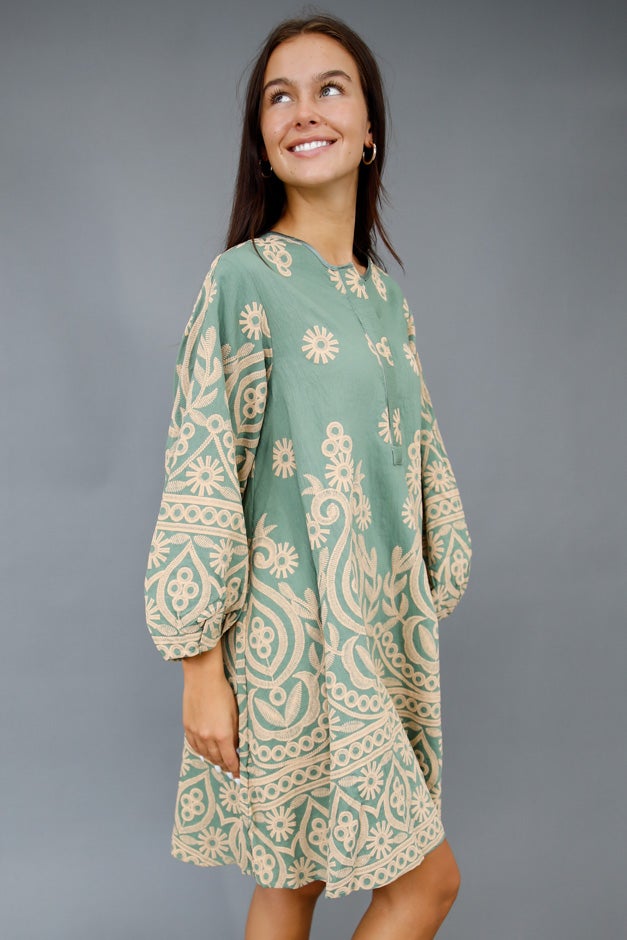 Sage Solstice Embroidered Dress *Final Sale*