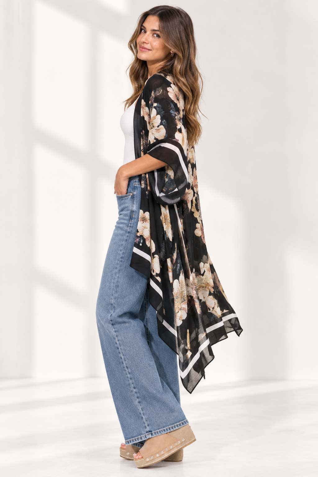 Moonlit Floral Viscose Kimono