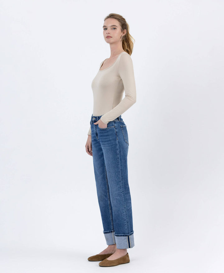 Veveret High Rise Cuffed Ankle Straight Denim