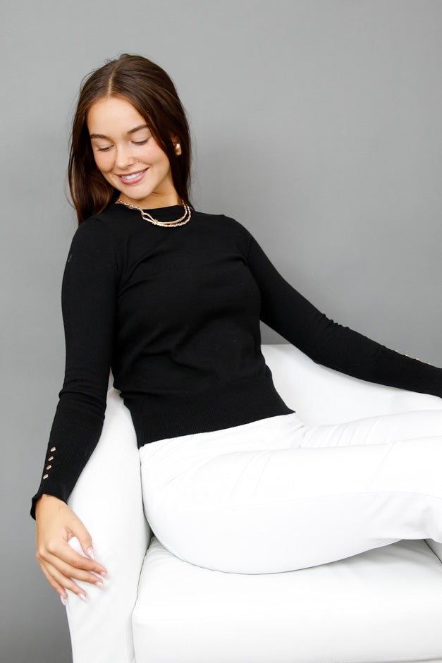 Midnight Charm Button Cuff Sweater
