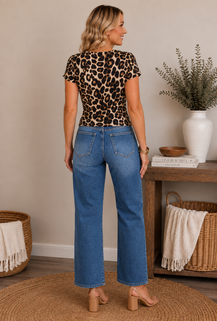 Wild Muse Leopard Lace Trim Top